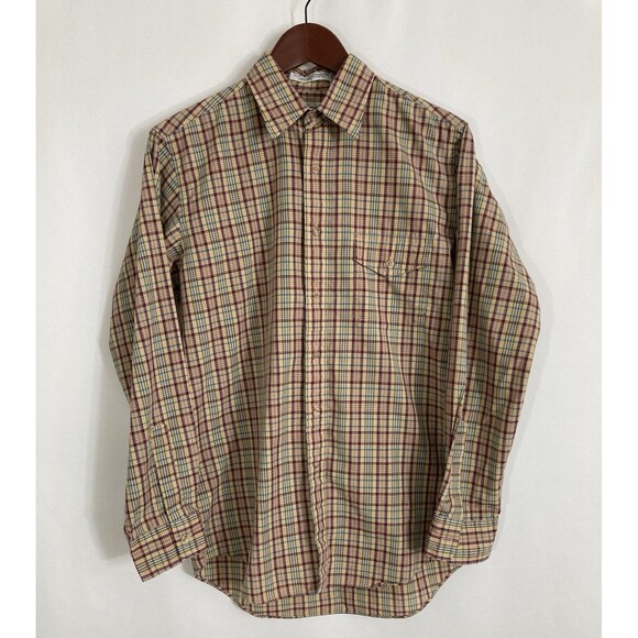 Vintage 70s Woolrich Men’s M Plaid Shirt Brown Button Up Long Sleeve Retro - Picture 1 of 8